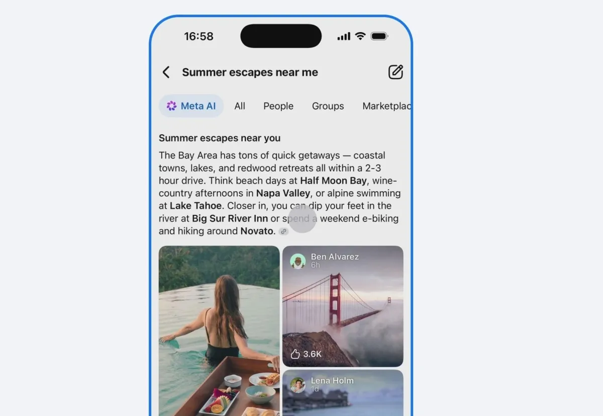 Meta AI Mode search interface generating answers from public social media posts and real-time community discussions.