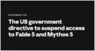 Anthropic announcement regarding the suspension of Fable 5 and Mythos 5 models due to US export controls