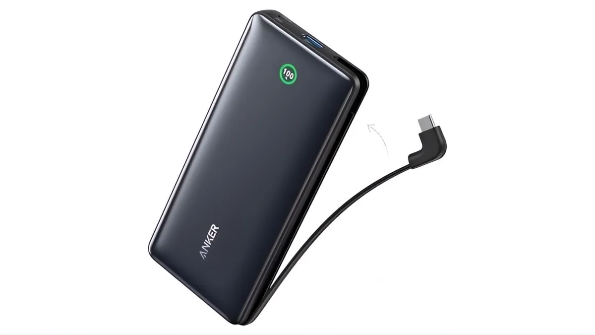 Anker Nano 20,000mAh slim power bank with integrated USB-C cable and additional charging ports
