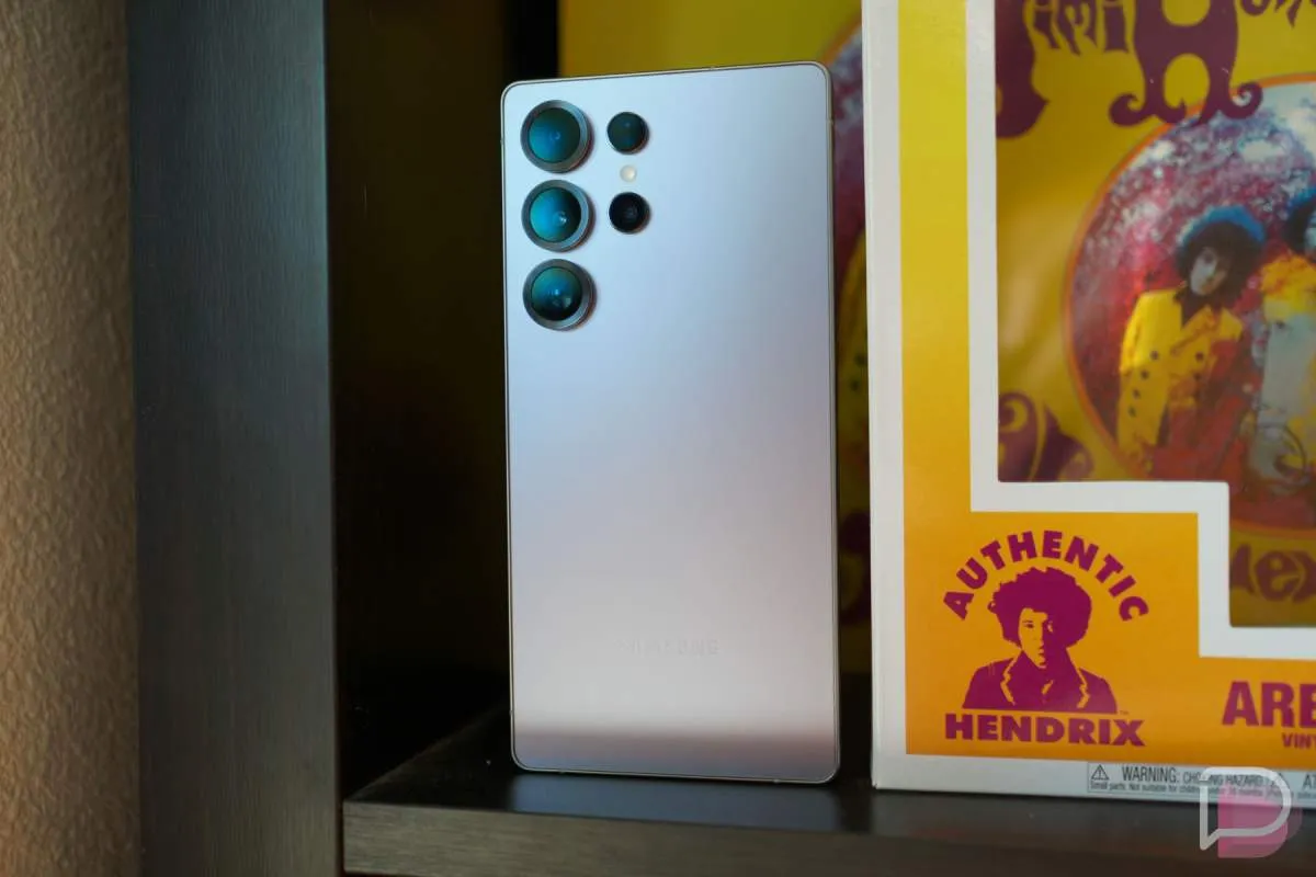The Samsung Galaxy S25 Ultra one terabyte smartphone is displayed alongside promotional pricing details.