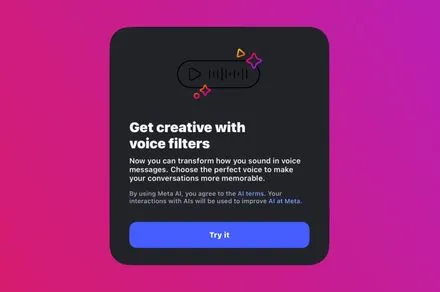 Instagram direct messaging interface displaying artificial intelligence voice message filters.