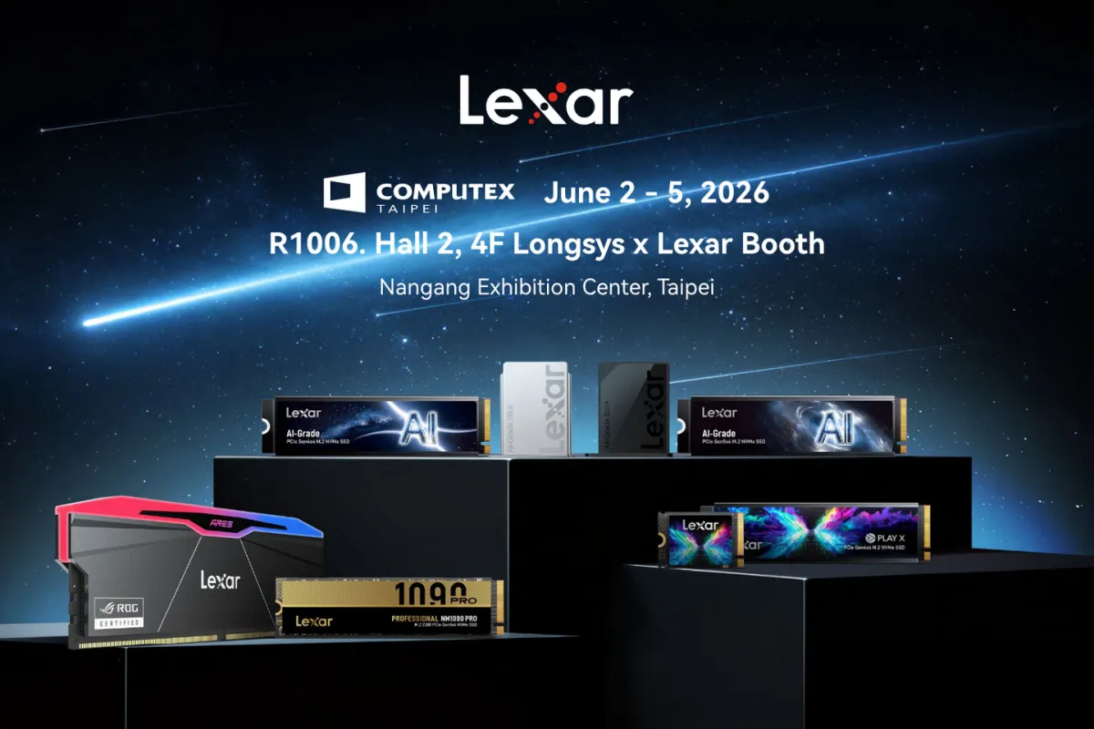 Lexar and ASUS representatives display new memory modules and storage devices for edge computing at COMPUTEX 2026.
