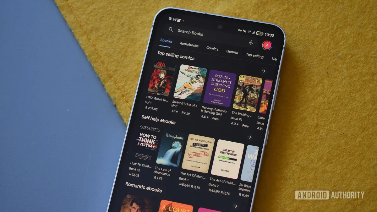 The Google Play Books interface displays the Book Insights panel with plot recaps and contextual questions.