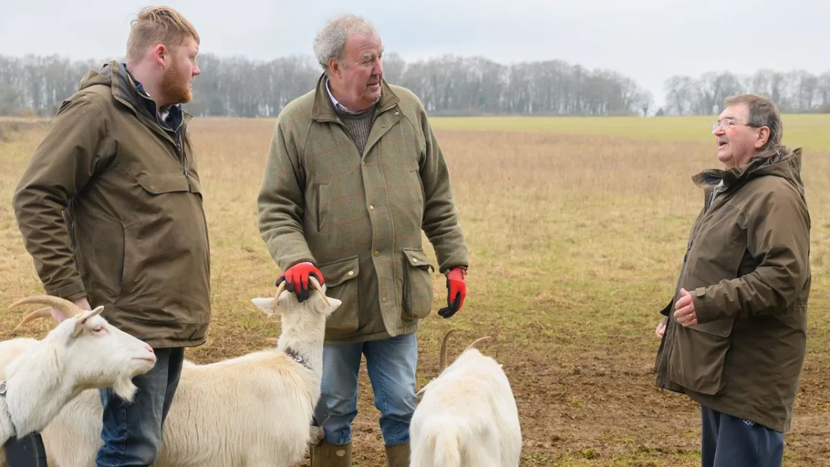 Production crew taking a mandatory break during filming of Clarkson's Farm Season 6.
