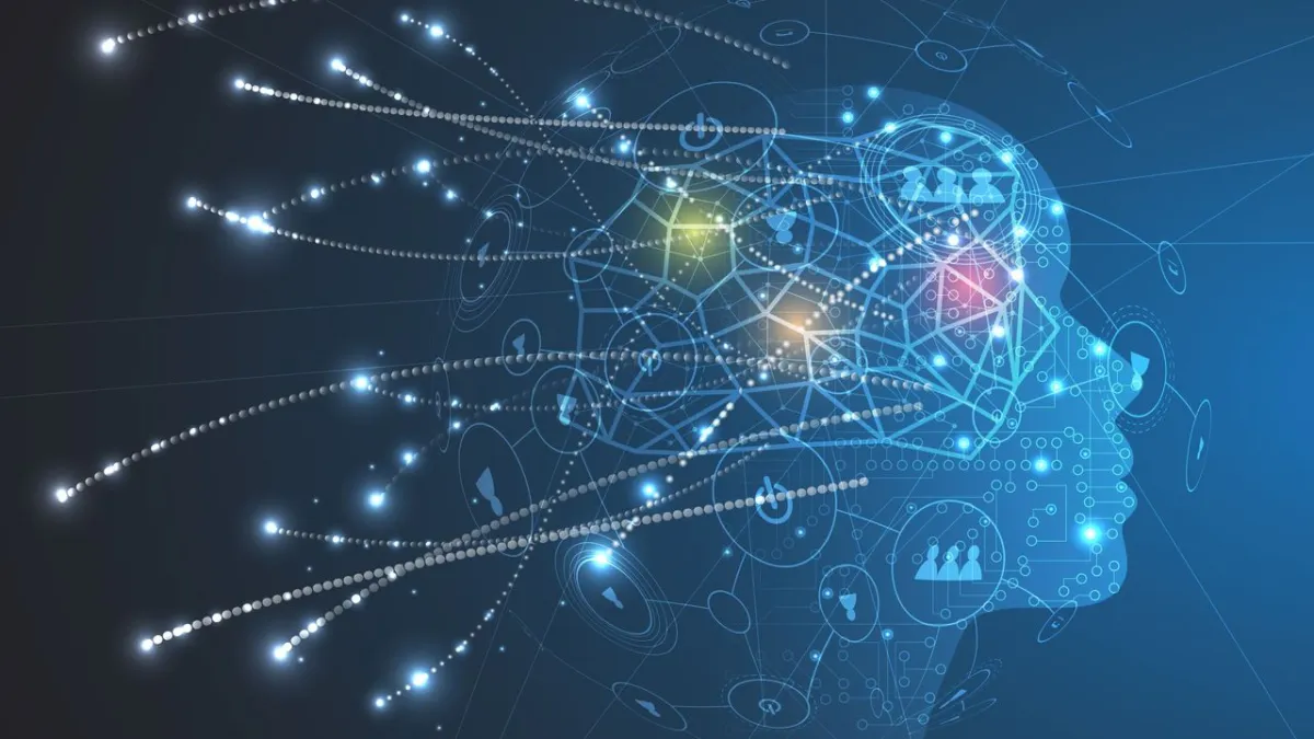 This editorial graphic displays a balanced scale with digital nodes to represent ethical technology development.