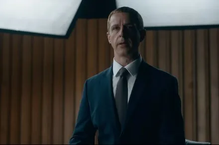 Jeremy Strong portraying Mark Zuckerberg in a scene from the first full trailer for The Social Reckoning