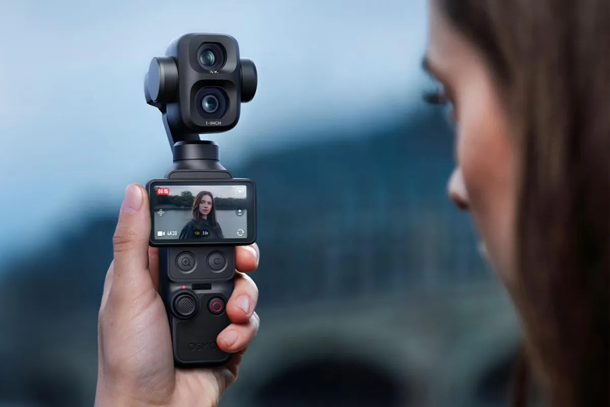DJI Osmo Pocket 4P dual-camera setup with 1-inch sensor and telephoto lens compared to Insta360 Luna Ultra.
