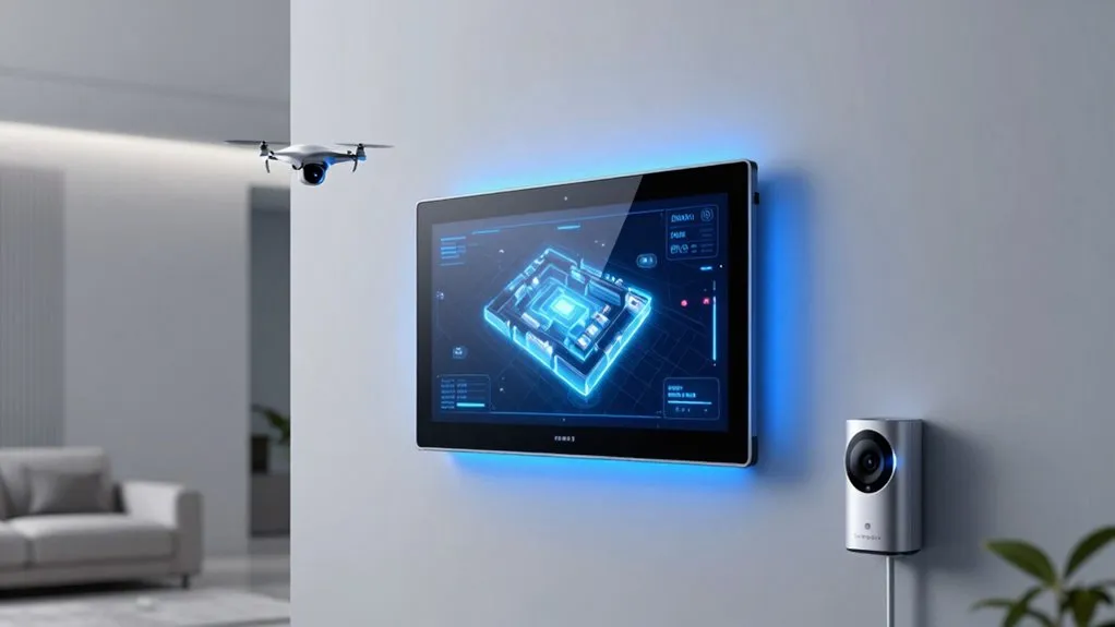 Biometric authentication device and connected security sensors providing AI-driven proactive home protection.