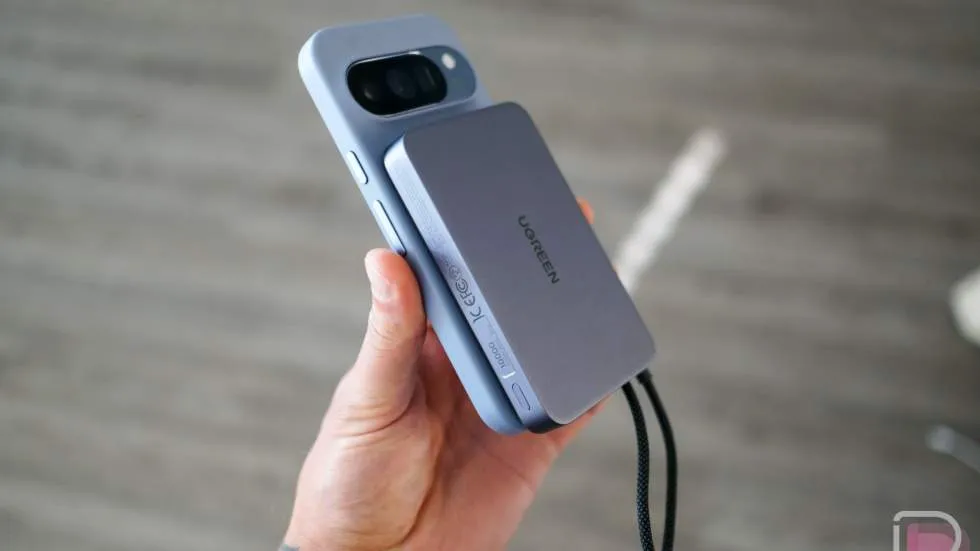 Ugreen 10,000mAh power bank with Qi2 magnetic alignment and USB-C fast charging port.