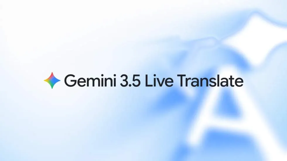 A smartphone displays the Google live translation interface using Gemini 3.5 to process multiple languages.