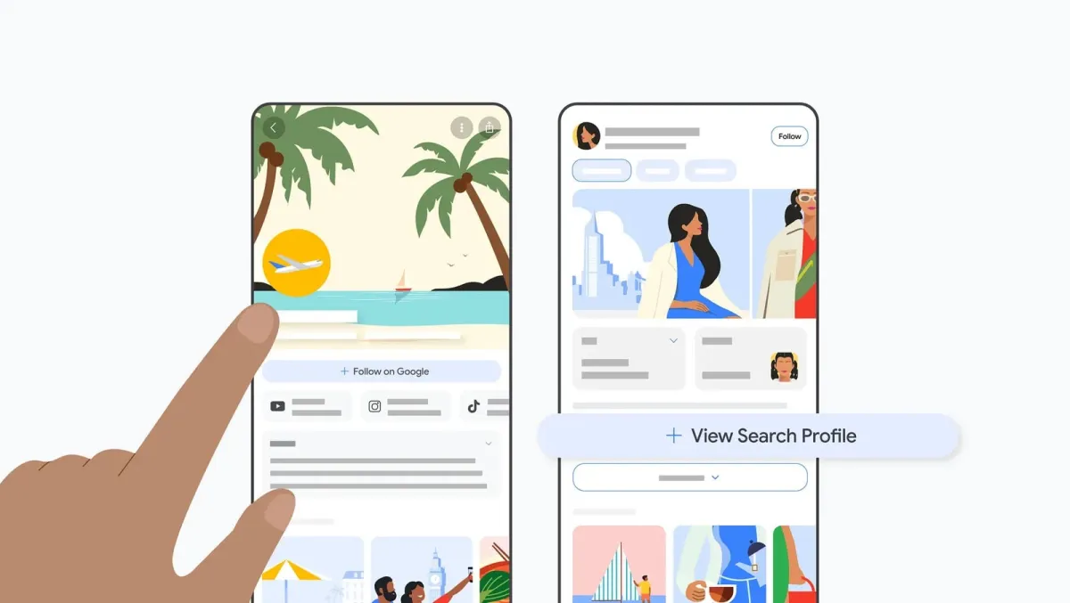 Google publisher profiles dashboard displaying aggregated creator content and search visibility metrics