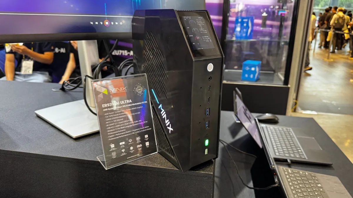 Minix displays compact computing units and portable display panels at Computex 2026.