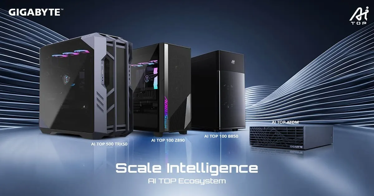 Gigabyte AI TOP ecosystem hardware enables local desktop artificial intelligence deployment.