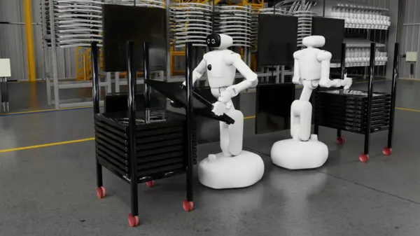 NVIDIA and LG Group officials present their collaborative physical AI manufacturing facility.