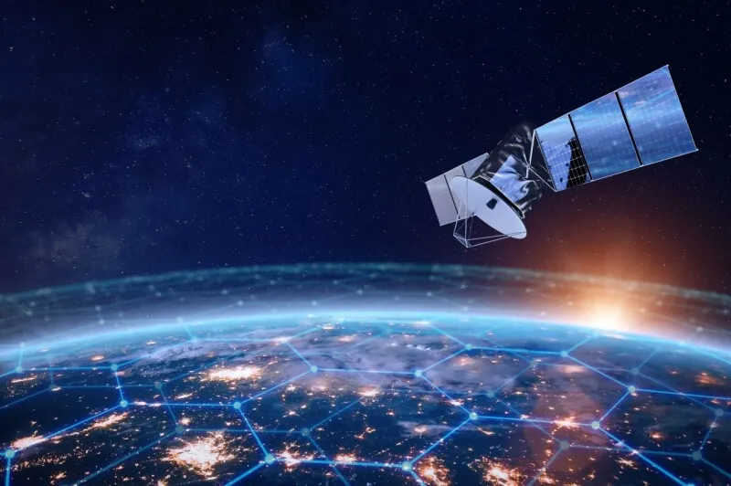 Schematic of Amazon Kuiper satellite constellation in orbit