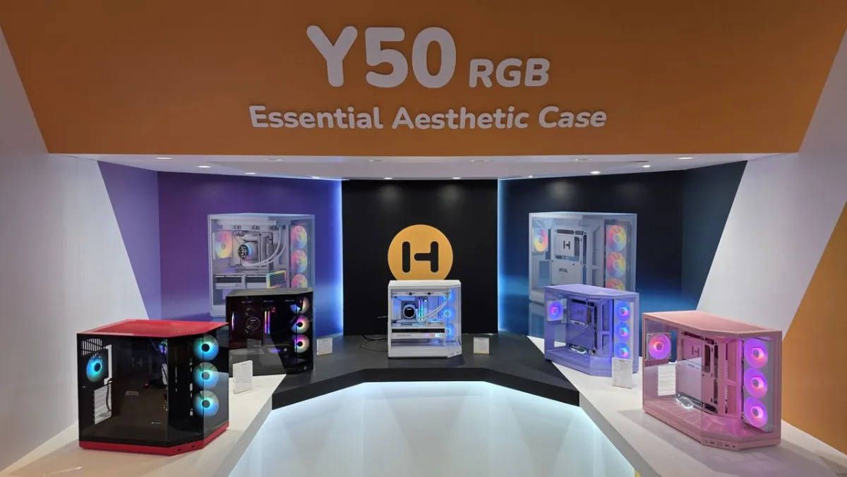 Hyte Y50 mid-tower chassis with tempered glass panels and new cooling components.