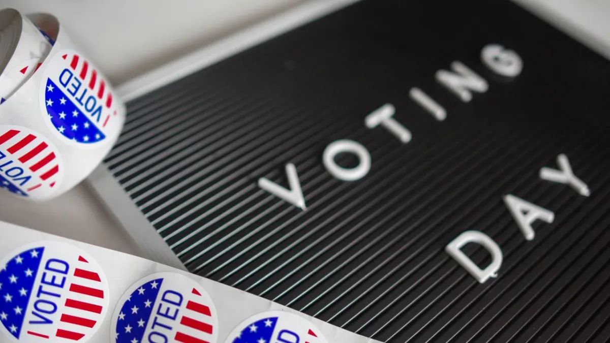 A cybersecurity graphic illustrates malicious domains targeting voters during the 2026 US midterm elections.