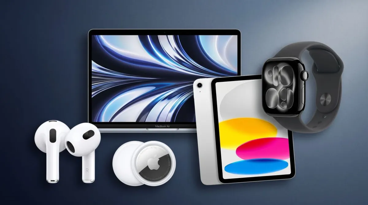 Best Buy promotional display featuring discounted Apple electronics and pricing details