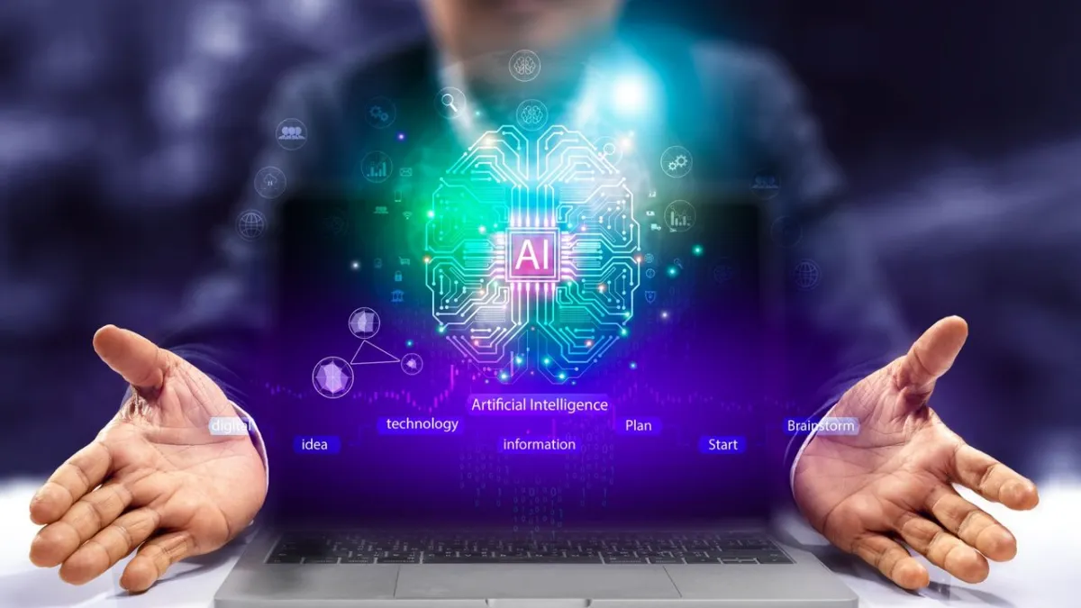 A financial chart displays economic growth trends in sectors adopting artificial intelligence.