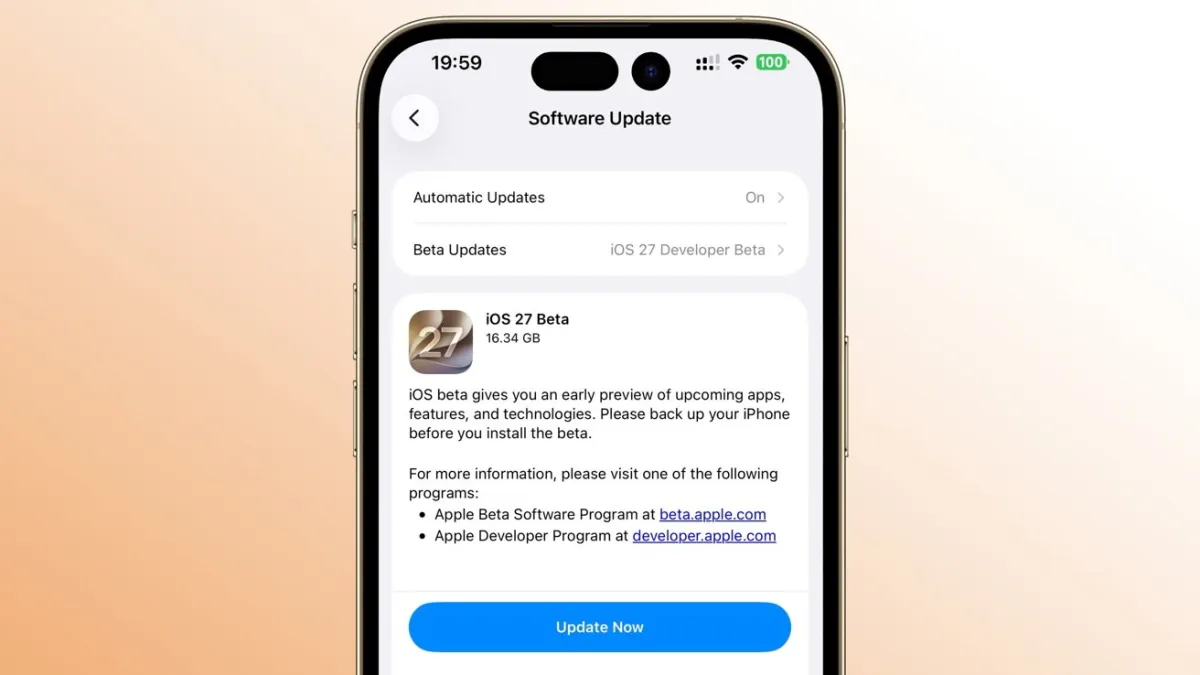 iOS 27 and macOS 27 developer beta update screens on Apple devices