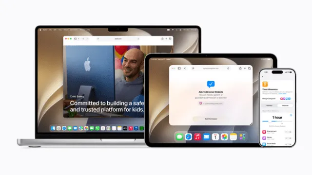 A parent configures screen time settings on an iPhone for child safety.