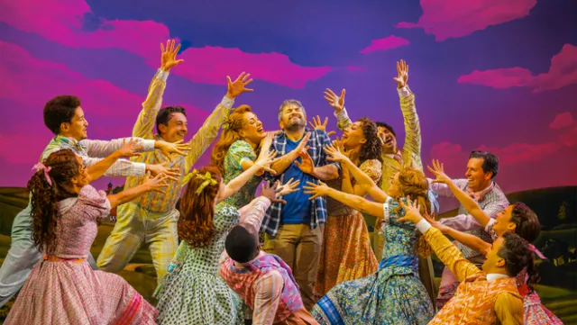 Apple TV representatives receiving Tony Awards for the Broadway adaptation of Schmigadoon!