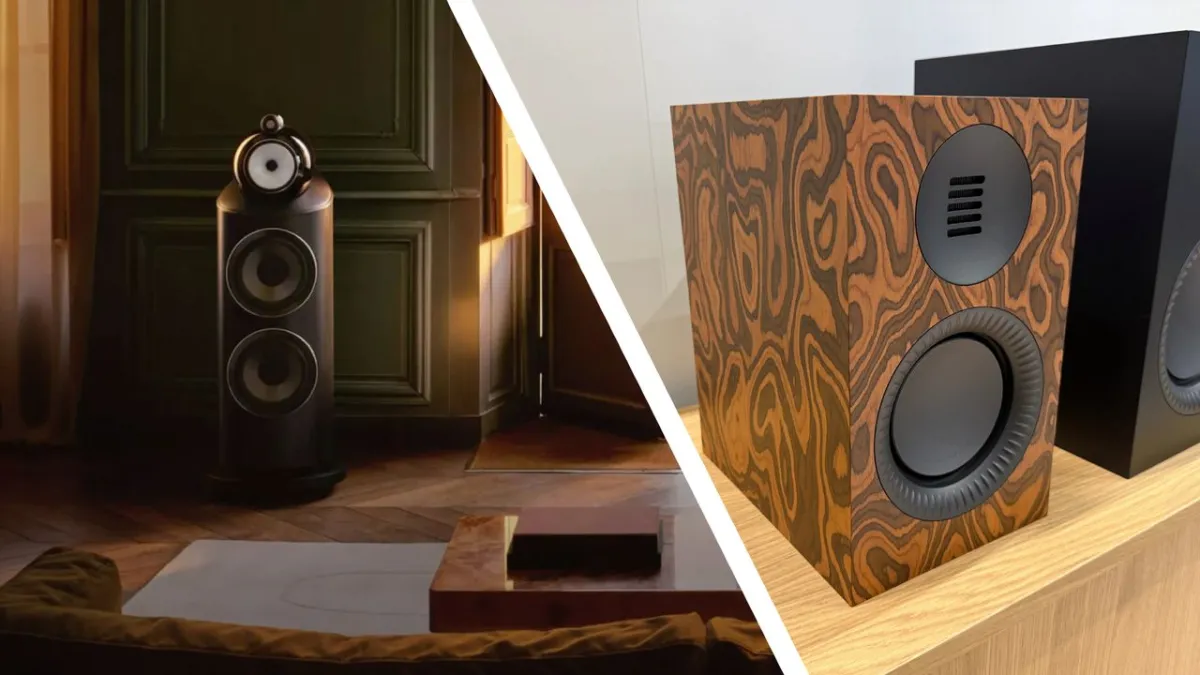 High End Vienna display features bookshelf and floorstanding loudspeaker models with distinct architectural designs.