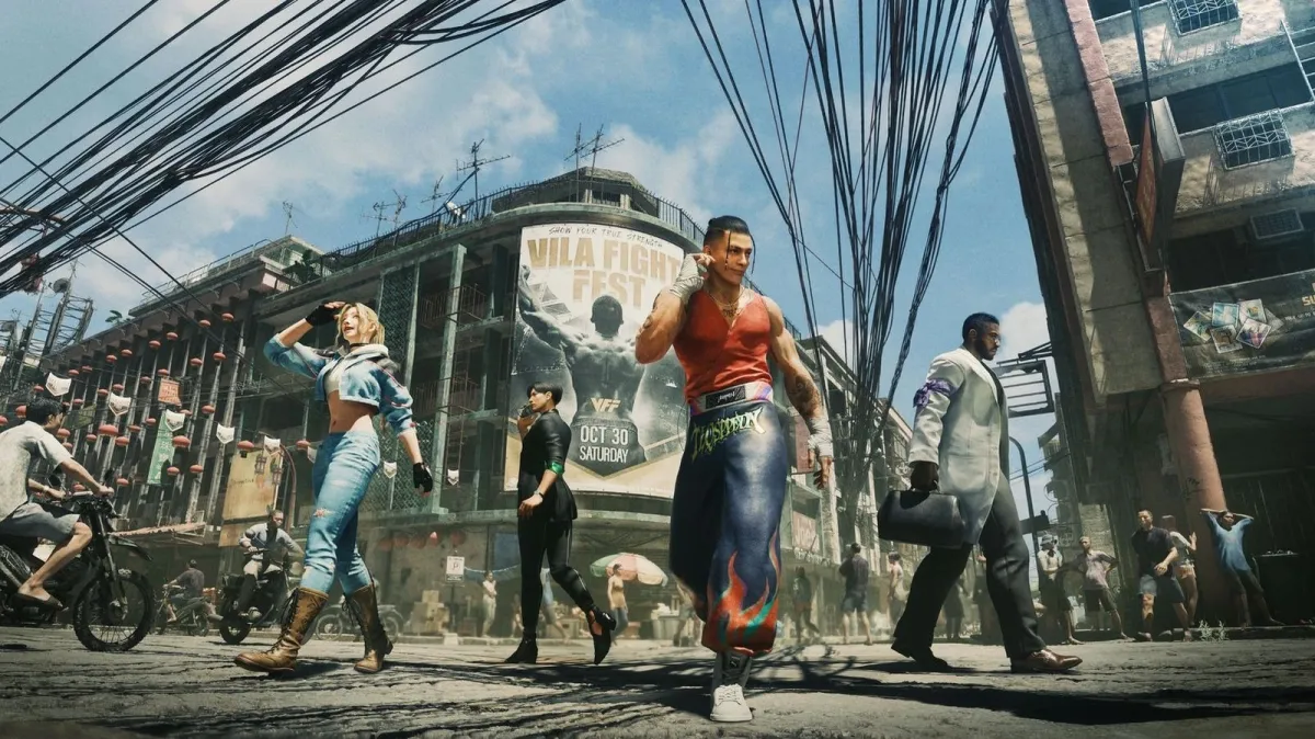 The artwork features four new protagonists from the narrative fighting game Virtua Fighter Crossroads.