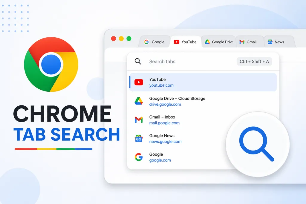 The Chrome browser tab strip displays the permanently fixed Tab Search icon on the right side.