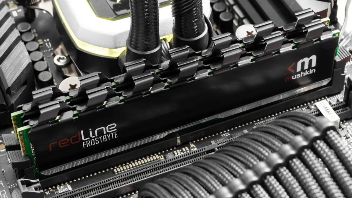 DDR4 memory modules move along a semiconductor production line to address global hardware supply constraints.