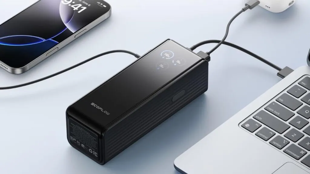 EcoFlow 25000mAh 170W portable power bank with multiple output ports for off-grid device charging
