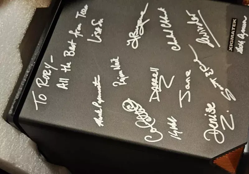 An unopened 2014 AMD desktop computer bearing executive signatures remained sealed in a basement for over ten years.