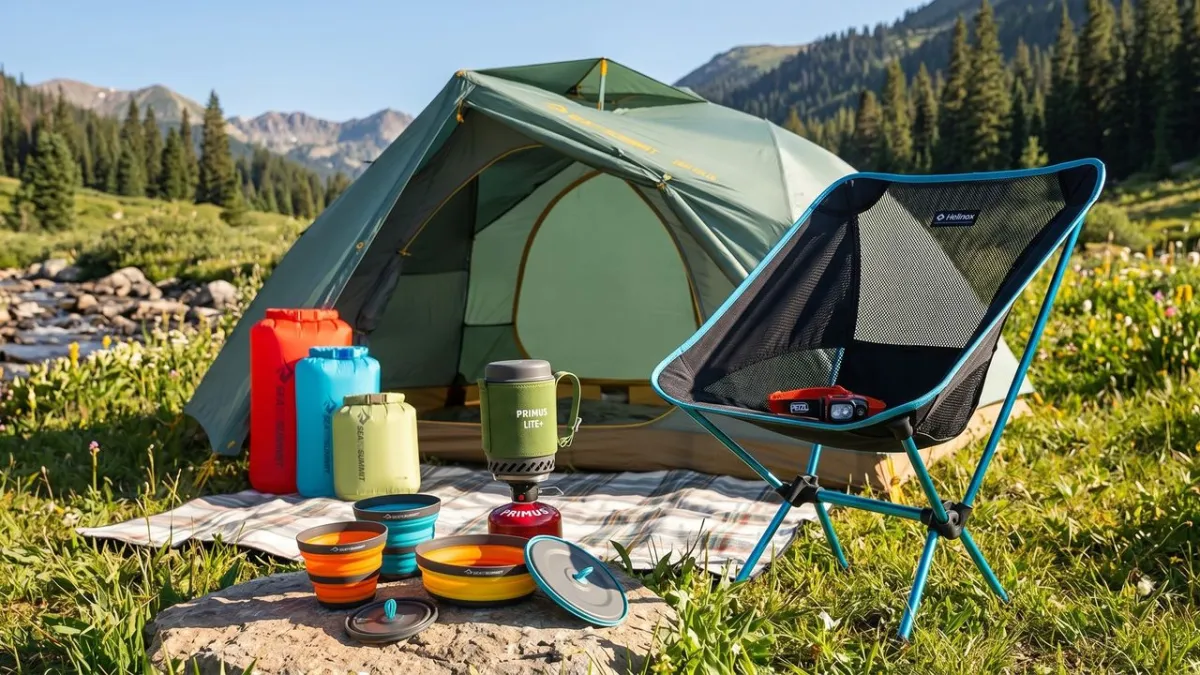 A complete set of reliable camping gear is prepared for an outdoor excursion.