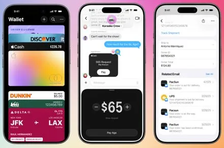 The Apple Wallet interface displays digital credentials, automated pass scanning, and payment processing in iOS 27.