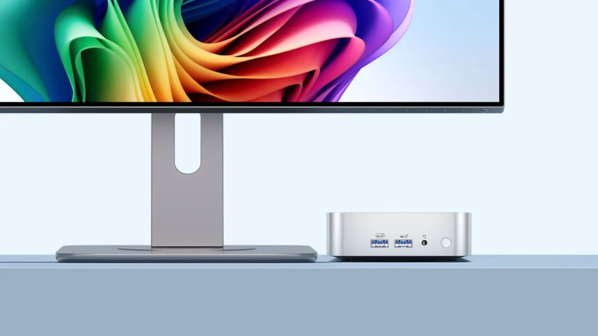 The compact Geekom A6 mini PC displays its AMD Ryzen 7 processor and RDNA 2 integrated graphics.