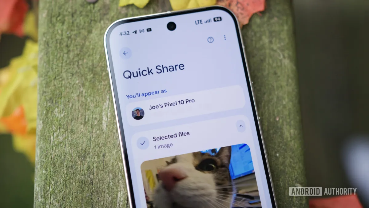 Quick Share family visibility settings interface for household file sharing