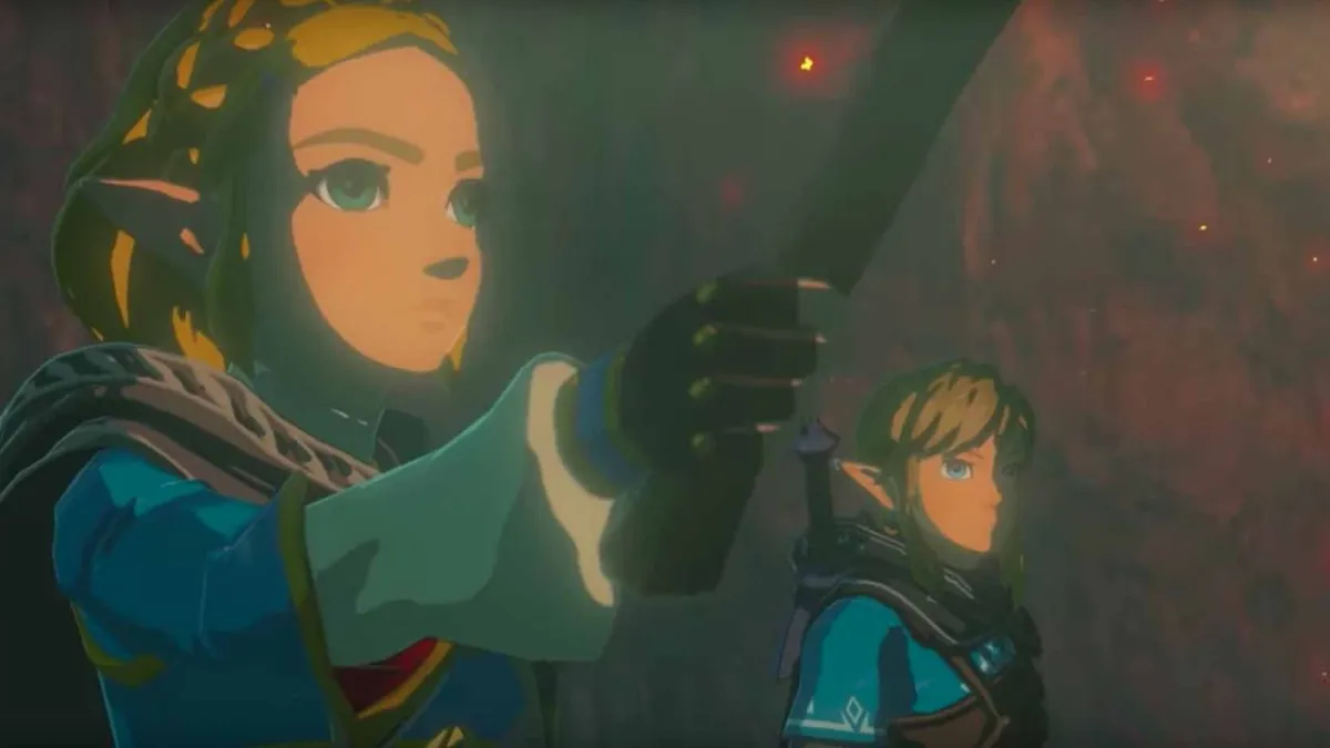 Link holds the Ocarina of Time in a scene from the Nintendo 64 classic.