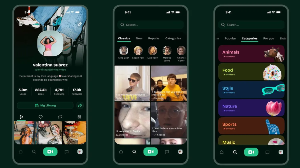 The Divine app interface is displayed on a smartphone screen.