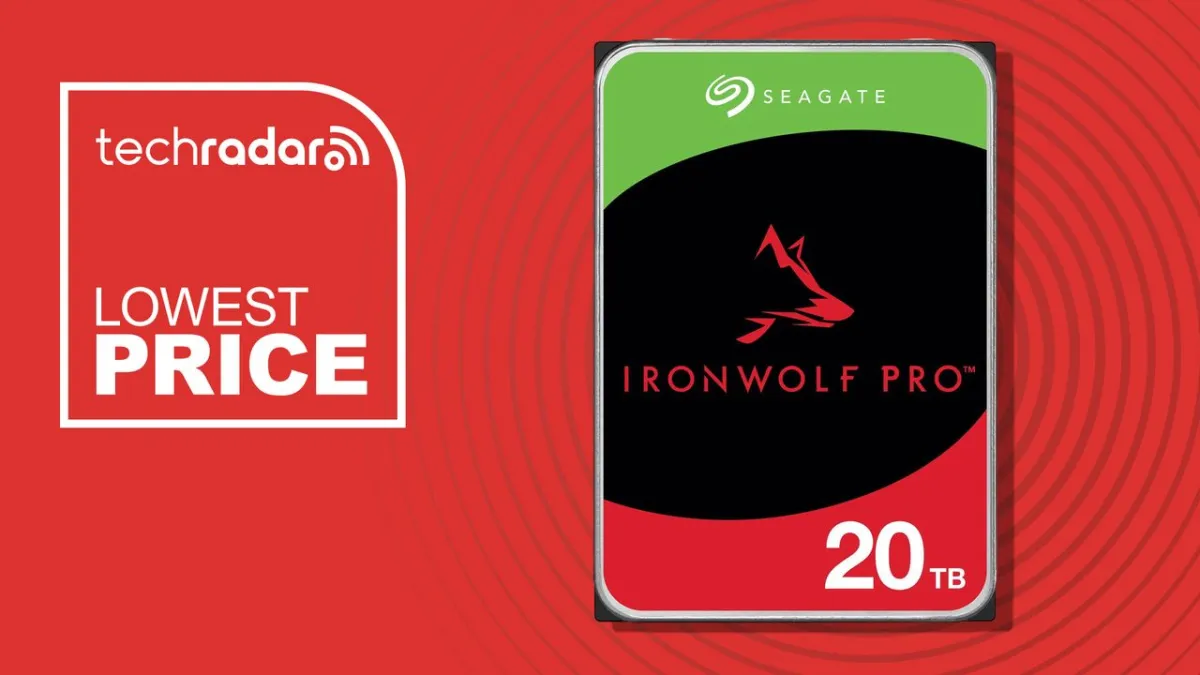 Seagate IronWolf Pro 20TB hard drive with vibration reduction sensors and a black aluminum casing