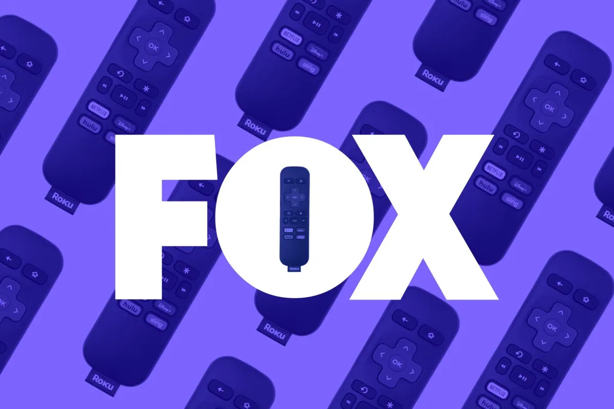 Fox and Roku logos are displayed side by side to illustrate their corporate merger.