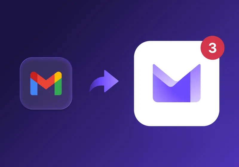 The Proton Mail interface displays the Gmail account integration feature.