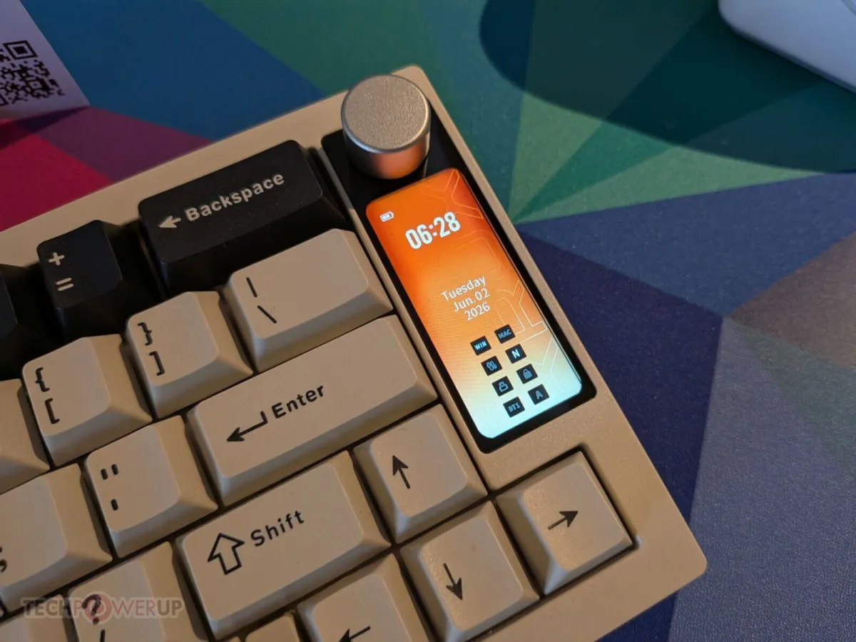 The KRUX Drox features a compact 60% layout, retro styling, three connectivity modes, and a small display screen.