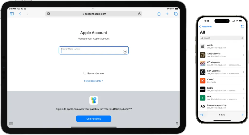 The iOS 27 Passwords app interface displays the automatic weak credential rotation feature.