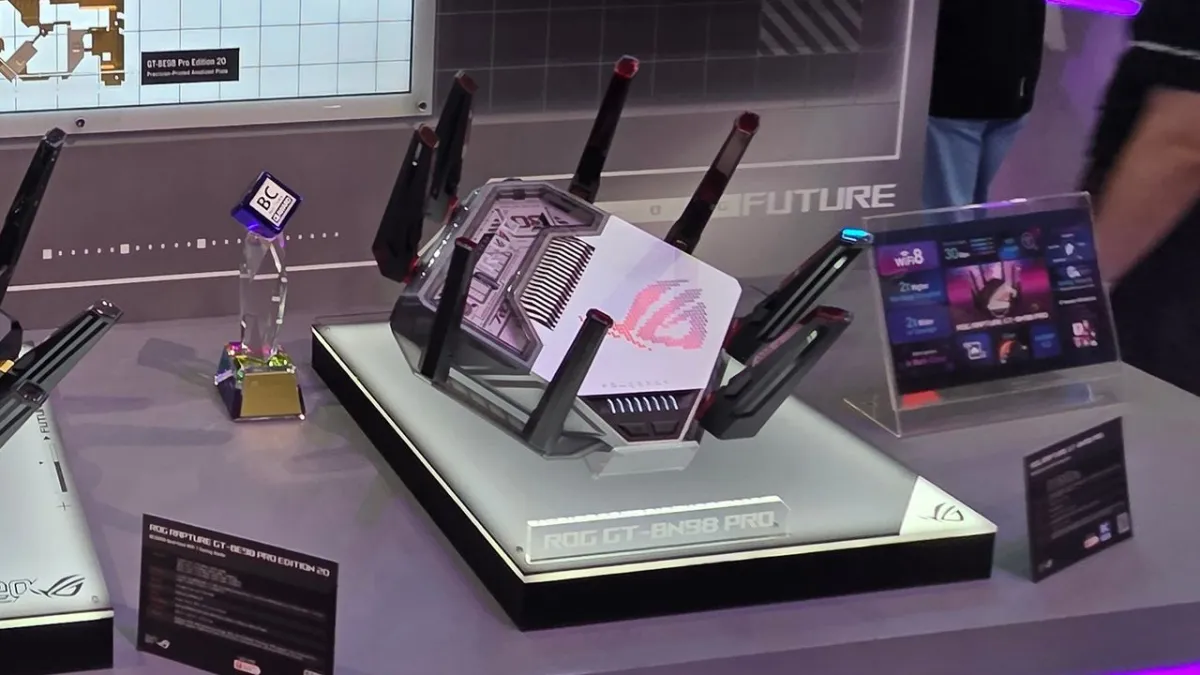 The Asus ROG Rapture GT-BN98 Pro Wi-Fi 8 gaming router features dual ten-gigabit ports.