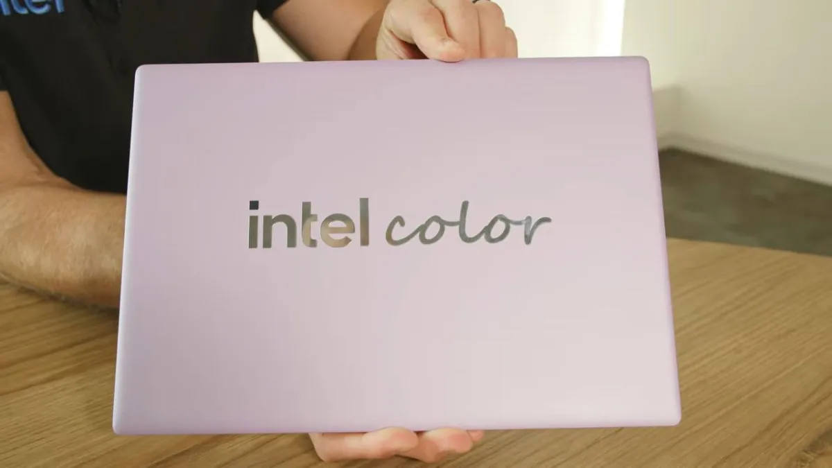 Intel Wildcat Lake notebook design showcasing its port configuration and cooling vents.