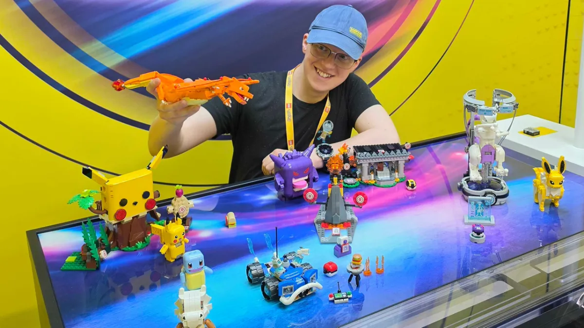 Lego Smart Play Pokemon sets displaying complete physical models with interactive audio tiles and electronic bricks.