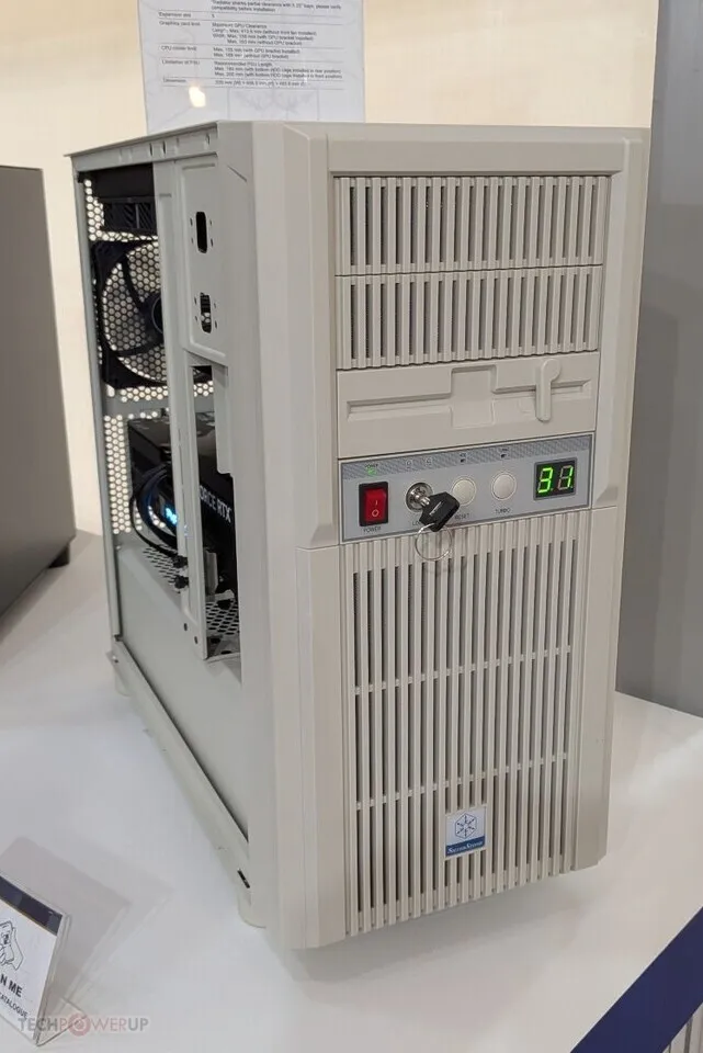 SilverStone booth at Computex 2026 displaying retro-inspired chassis, enterprise servers, and storage solutions.