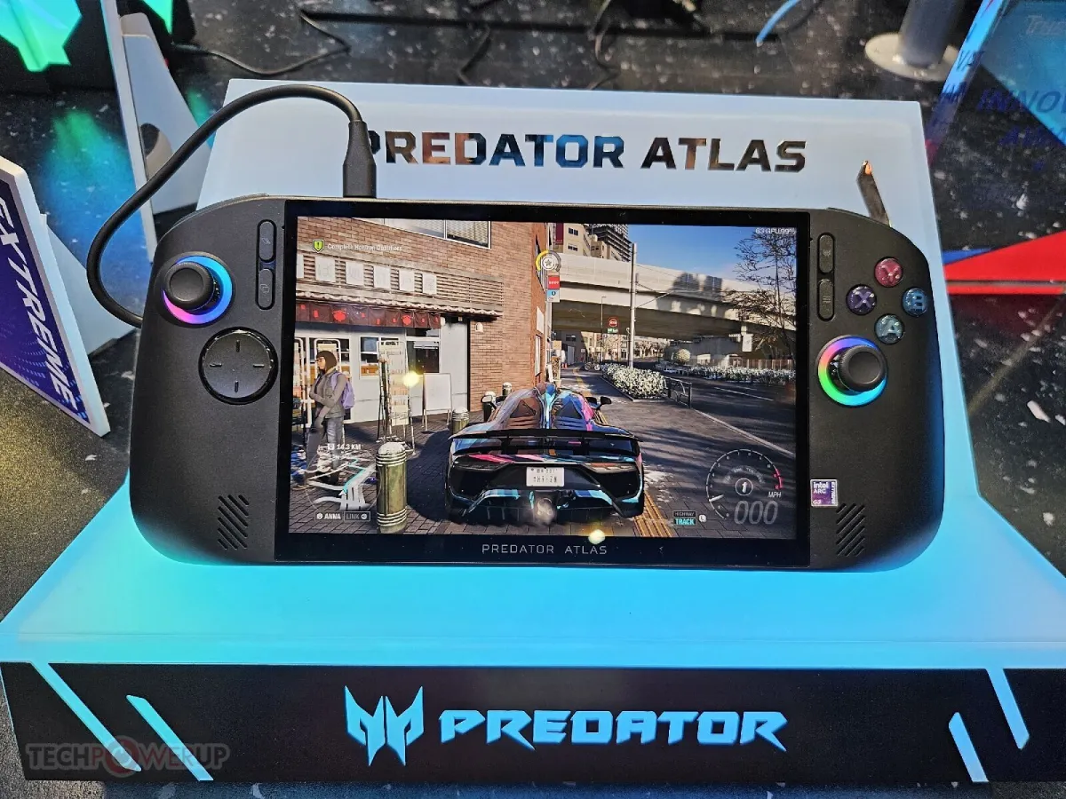 The Acer Predator Atlas handheld and Helios 18 desktop are displayed at Computex 2026.