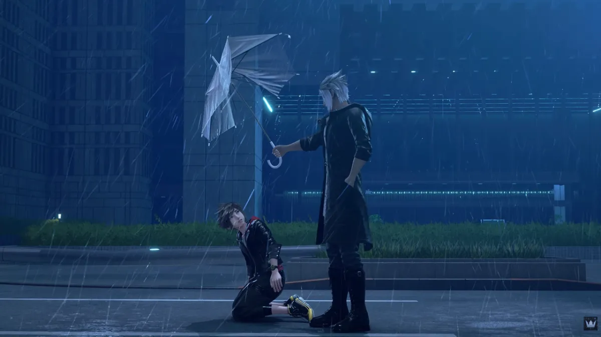 Combat gameplay footage from the Kingdom Hearts IV trailer showing character abilities and environments.