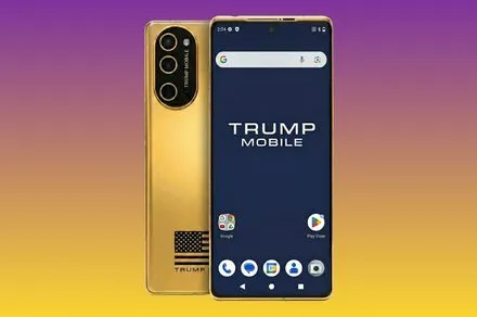 The teardown view reveals the internal architecture of the Trump Mobile T1 matching the HTC U24 Pro design.